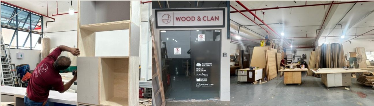 Carpenters assembling cabinetry at the Wood & Clan workshop in Kaki Bukit
